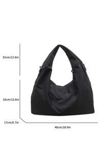 Bolsa de mão em tecido de nylon preto, nova coleção primavera/verão 2025, bolsa de ombro de grande capacidade em cor sólida, bolsa casual de tecido despojado, bolsa tote versátil estilo universitário, simples e moderna, bolsa de viagem com vários bolsos com zíper