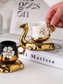 1 Set de taza y platillo de cerámica para café, vajilla para hogar, comedor, sala de estar, regalo ideal para té, café, leche, jugo, adecuado para bodas, fiestas, cumpleaños