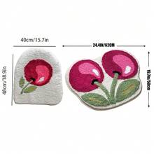 1pc Cherry Pattern Plush Bath Mat, 50x62cm (19.7x24.4 Inch), Soft, Machine Washable, Bathroom Bedroom Living Room Kitchen Entrance Door Rug, Thick Non-Slip Absorbent Soft Bathroom Toilet Lid Cover Room Decor Bathroom Accessories Back To School Bathroom Kitchen Decor - Multicolor - View 3