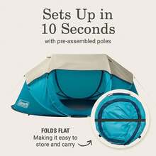 Coleman Pop-Up Instant Tent Sets Up In 10 Seconds, Portable & Lightweight 2/4 Person Tent With Adjustable Rainfly - Blue - View 2