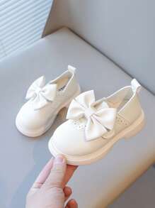 1 Pair Girls Bow PU Slip-On Cute Flat Athletic Sneakers, Suitable For Spring & Autumn