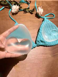 2pcs Silicone Triangle Bra Inserts Pads Enhancers - Elegant Style Solid Color, Hand Washable, Reusable For Swimwear And Bikinis, Non-Textile, 1 Pair Set - Multicolor - View 1