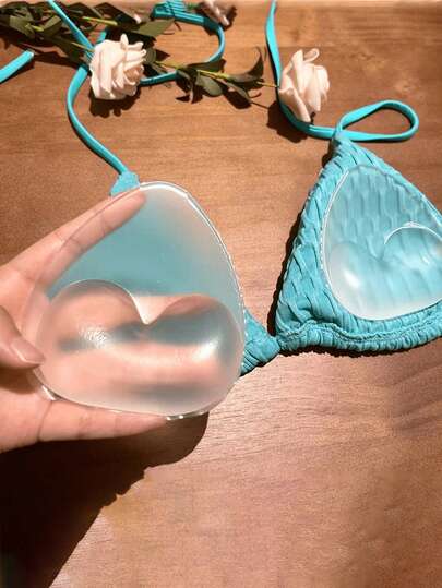 2pcs Silicone Triangle Bra Inserts Pads Enhancers - Elegant Style Solid Color, Hand Washable, Reusable For Swimwear And Bikinis, Non-Textile, 1 Pair Set