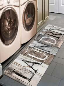 1/2pcs Laundry Wood Grain Design Pattern Floor Mat - Non Slip Laundry Blanket - Fashionable Letter Printed Mat - Soft Machine Washable, Home Decor Blanket, Best Gift, Laundry Decor Blanket