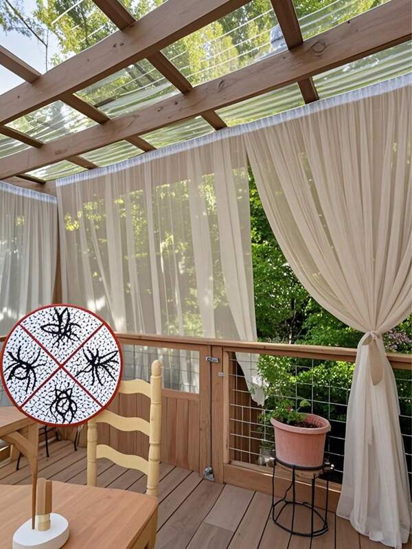 4 piezas/2 piezas/1 pieza Cortinas de mosquitero de gasa beige para uso en exteriores, con bolsillos para varilla de cortina, transpirables y ajustables en altura para gazebo, patio, cabaña, jardín, porche, pabellón, balcón y corredor