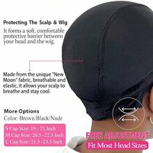 Wig Cap With Grip Band For Keeping Wigs In Place, More Full Cap-Wide Transparent Lace For Lace Front Wigs - Brown/Black/Nude Non Slip Cap Make Your Wig Be Glueless (Brown-M) - BLACK - 查看 4
