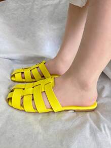 Pantuflas de verano adorables en color amarillo para niñas pequeñas, adecuadas para vacaciones, días festivos, románticos, uso casual, versátiles