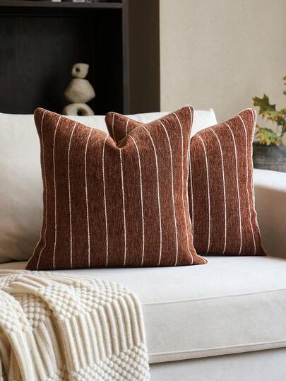 1件雪尼尔条纹提花抱枕套（不含枕芯），时尚简约现代奢华雪尼尔条纹提花靠垫套，适合日常家居、沙发、床铺装饰，四季皆宜。