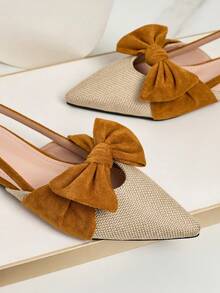 Fall/Winter 2025 New Korean Style Bowknot Pointed Toe Backless Slip-On Mule Shoes, Fashion Versatile Casual Hollow Out Sandals For Ladies, Suitable For All Seasons,Flats