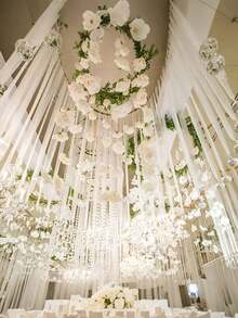 20pcs White Roses + 1 Roll 500cm Transparent Rope, Hanging Red Roses Wedding Decoration, Artificial Silk Flowers - Suitable For Wedding Arch, Baby Shower, Bridal Shower, Bouquets, Party Center Decor And Ceiling Decor - Perfect Gift For Wedding Planner And DIY Enthusiasts, Birthday, Graduation, Ideal For DIY Wedding Decoration, Bridal Shower, Wedding Bouquets, Party Center Decor, Ceiling Decor And Valentine's Day - White - View 8