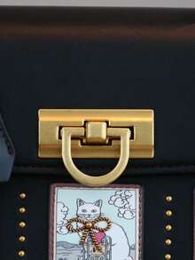 2025新款时尚女士手提包，小众设计单肩托特包，奢华大容量通勤公文包，卡通猫咪印花手提包，百搭休闲单肩包 - 彩色 - 查看 11