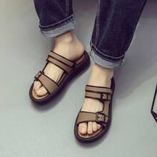 メンズサンダルアウターウェア 2025 新作夏メンズカジュアル耐摩耗性ビーチシューズ滑り止め厚底両用サンダルとスリッパ - グレー - チェックする 8