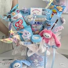 Sanrio Caixa de Presente em Formato de Balde de Abraço Buquê de Lanche Hello Kitty Cartoon, Material de Embalagem para Presente de Aniversário Rosa Fofo de Menina, Caixa Surpresa Multifuncional Reutilizável de Armazenamento, Material Decorativo Essencial para Festas de Festival