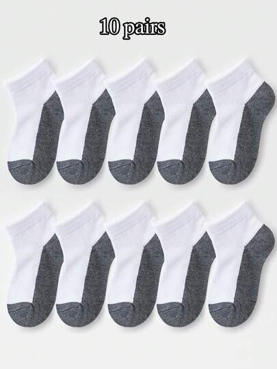 10 Pairs Of Spring And Summer Ankle Socks, Mesh Socks, Short Socks, Sports Socks, Student Socks, Casual, Color Blocking Design For Boys And Girls Aged 1-16