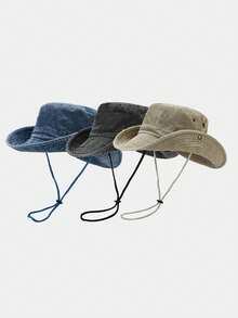 1pc Outdoor Fishing Hat Men British Style Sunshade Hat Summer Foldable Sun Protection Hat Washed Denim Bucket Hat Anti-UVMen's Sun Hat Summer Hat, Suitable For Summer Outdoor Activities Such As Hiking And Fishing