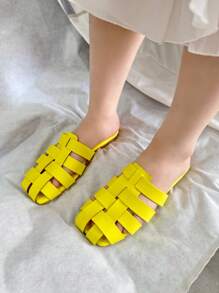 Pantuflas de verano adorables en color amarillo para niñas pequeñas, adecuadas para vacaciones, días festivos, románticos, uso casual, versátiles