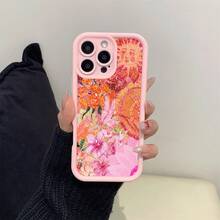 The Pink Case Para Phone With Sun And Flower Patterns, Suitable For Phone 16/15/14/13/12/11, Is An Ideal Choice For Family/Friends/Lovers