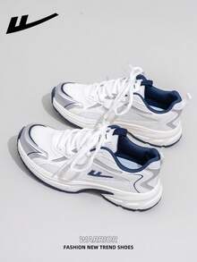 زوج من أحذية الركض النسائية برباط من WARRIOR بنعل سميك ولين، أحذية رياضية كاجوال منخفضة القمة للخارج، برأس مستدير وكعب منخفض مضاد للانزلاق باللون الأحادي، أحذية مناسبة للطالبات والخريجات