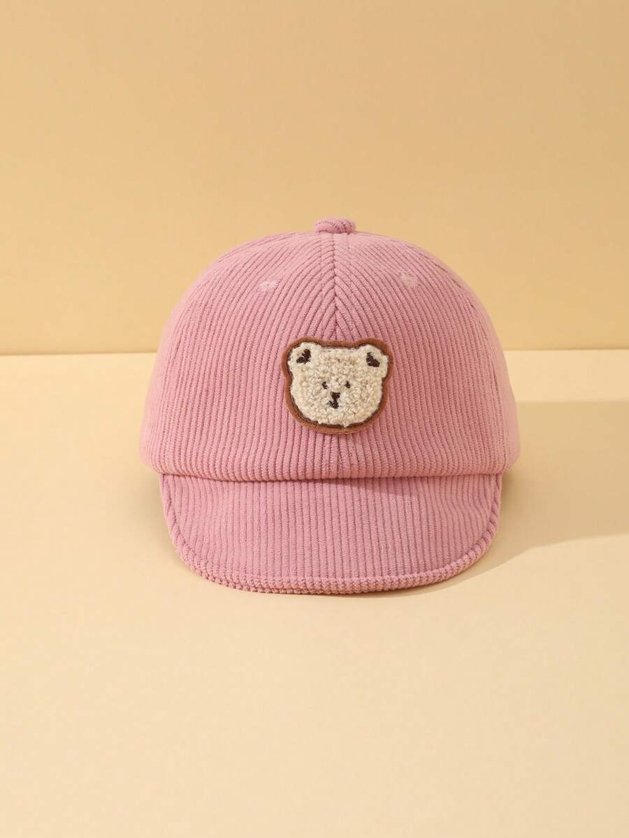 1pc Baby Bear Decor Corduroy Sun Hat Outdoor Baseball Cap For Daily Use, Suitable For Boys & Girls