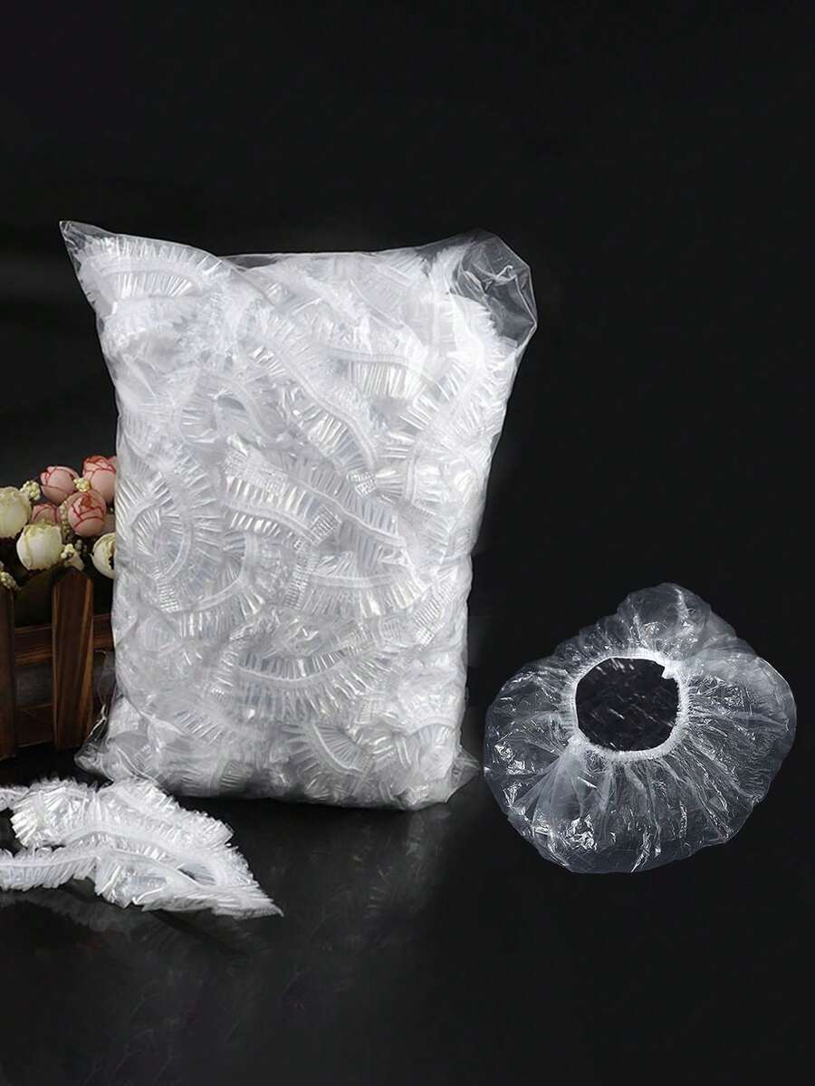 [34CM/13.3英寸]20/50个/套超大一次性透明塑料发油帽透明塑料护发套 | 防水可重复使用沙龙级浴帽，适用于水疗、旅行、染色和烹饪 - 白色 - 查看 1