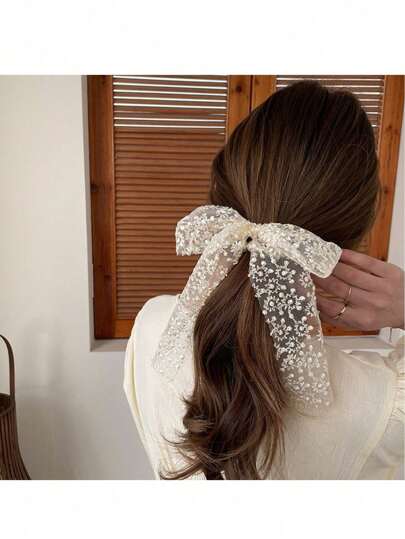Women & Girls Faux Pearl Hair Tie Bow Ponytail Holder, Bowknot Hair Tie Elastic Accessories Scrunchies Scrunchy Hair Ties ,Head Piece