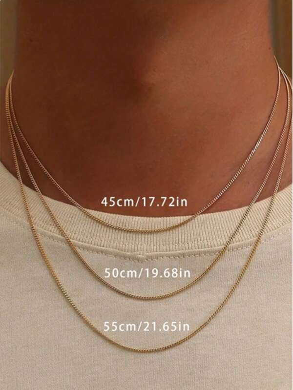1 Peça Colar de Aço Inoxidável Dourado, Corrente de Pescoço Simples e Fina, Jóia Masculina
