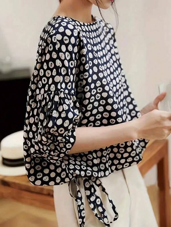 Sudadera mujer de cuello redondo holgada con cintura ajustada y manga corta con estampado gráfico