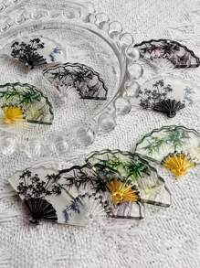 10pcs Chinese Retro Double-Sided Printed Double-Hole Ceiling Fan Accessories Willow Leaves, Plum Blossom DIY Acrylic Handmade Fan Bracelet Pendant