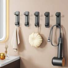 5pcs Heavy Duty Adhesive Wall Hooks - No Drill Sticky Hangers For Bathroom, Kitchen, RV - Modern Black Finish, Holds Coats, Towels, Umbrellas, Bathroom Hooks, Utility Hooks