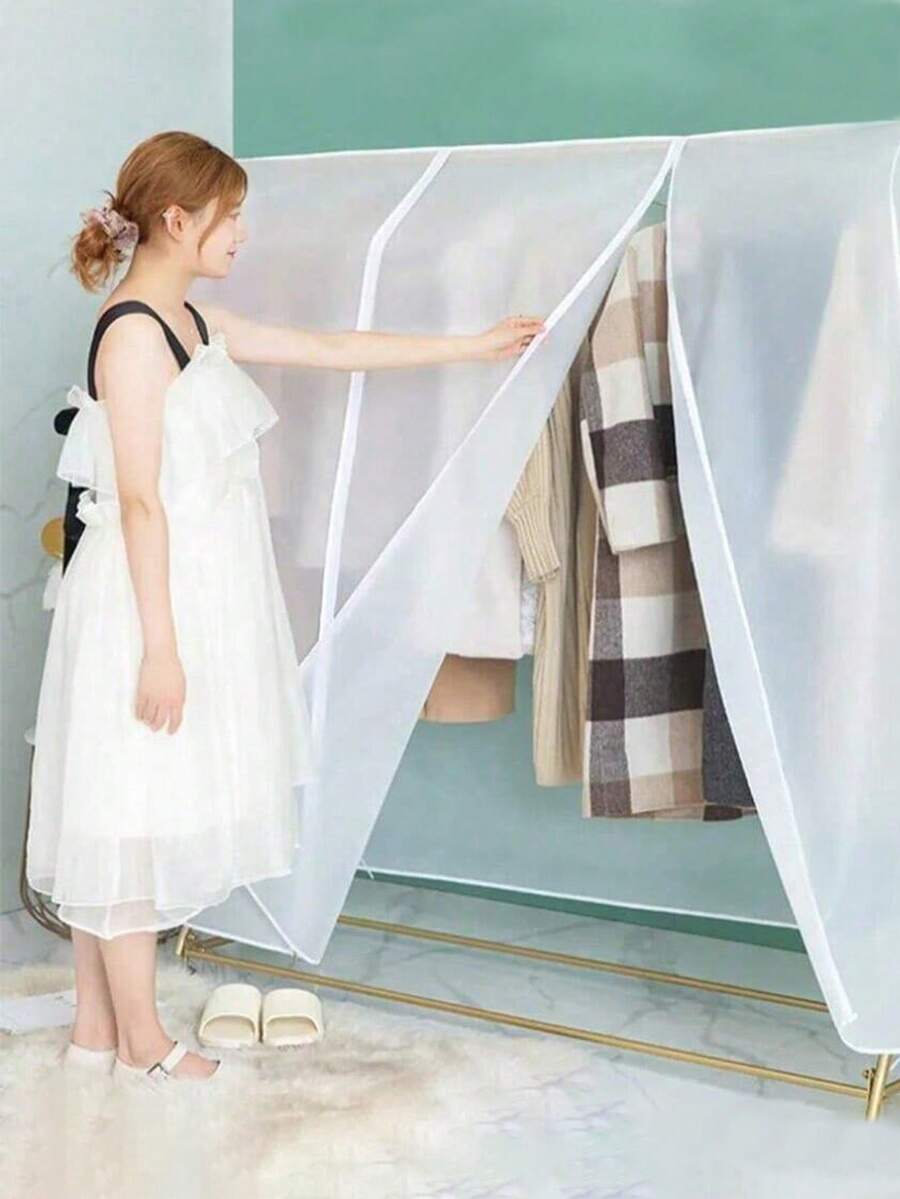 1Pc Translucent Garment Rack Cover Clothes Rack Cover Adult Kids Clothes Protector Waterproof Dustproof Clothes Closet Storage Organizer With Top Strap Design