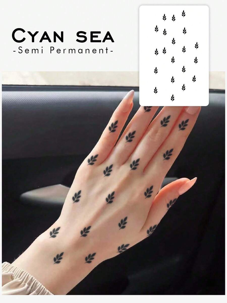 1 片防水临时植物 Y2K 风格黑叶手纹身贴纸，防水防汗，持续 7-15 天，适合水上运动，日常使用