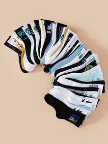 1/5/10 双随机男士百搭涂鸦字母印花休闲中筒袜，适合日常穿着，秋季 - 彩色 - 查看 7