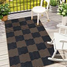 Checkered Easy Jute 3x5 Outdoor Patio Rug, Washable Rugs For Entryway Diamond Indoor Outdoor Living Room Carpet, Farmhouse Neutral Non Slip Black Door Carpet For Backyard Bedroom - 巧克力棕色/棋盤格-3 - 查看 6