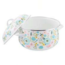 Olla holandesa de 6 cuartos con forro de porcelana esmaltada de color azul con estampado floral de la marca Prep•N•Cook by McSunley - Tal como la foto - Ver 3