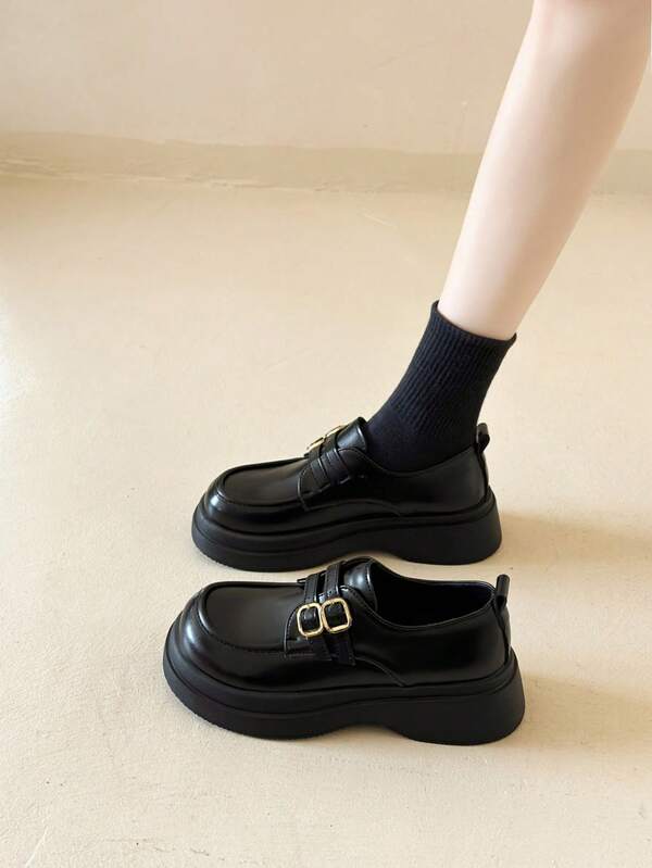 Stringate con suola spessa da donna, nuovi arrivi primavera/estate 2025, mocassini eleganti in stile college, colore unito, ballerine Mary Jane con doppia fibbia