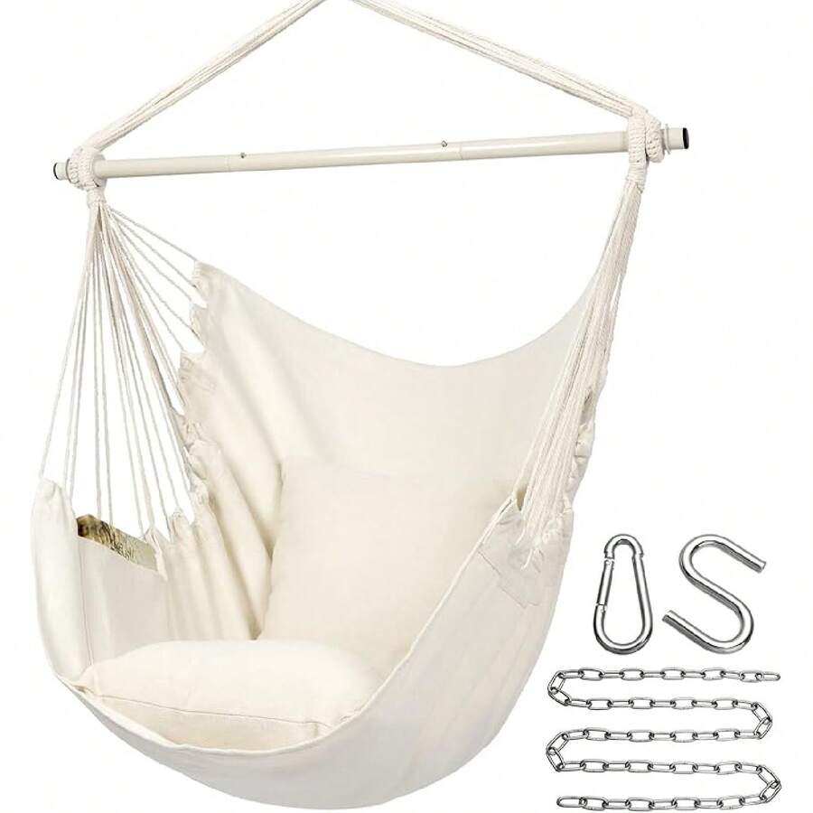 Y- Stop Hammock Chair Hanging Rope Swing Chair, Max 500 Lbs, 2 Seat Cushions Included, Removable Steel Spreader Bar With Anti-Slip Rings, Hardware Kit-For Indoor Or Outdoor(Dark Grey)-Cb - Yellow - View 1