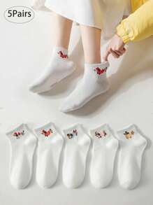 3/5 Pairs Cute Cartoon Pattern Casual Breathable Sports Short Socks, Suitable For Spring And Summer