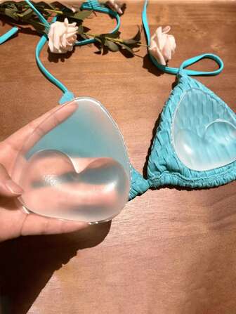 2pcs Silicone Triangle Bra Inserts Pads Enhancers - Elegant Style Solid Color, Hand Washable, Reusable For Swimwear And Bikinis, Non-Textile, 1 Pair Set