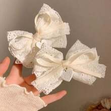 1pc/2pcs Set White Lace Bow Hair Clip, Side Clip, Lolita Duck Mouth Clip, Hair Accessory Claw Clips Hair Claws Hair Barrettes
