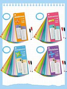 可重复使用的数学加减乘除练习册，配有可擦除工具，适用于学校数学培训教科书的学习抽认卡