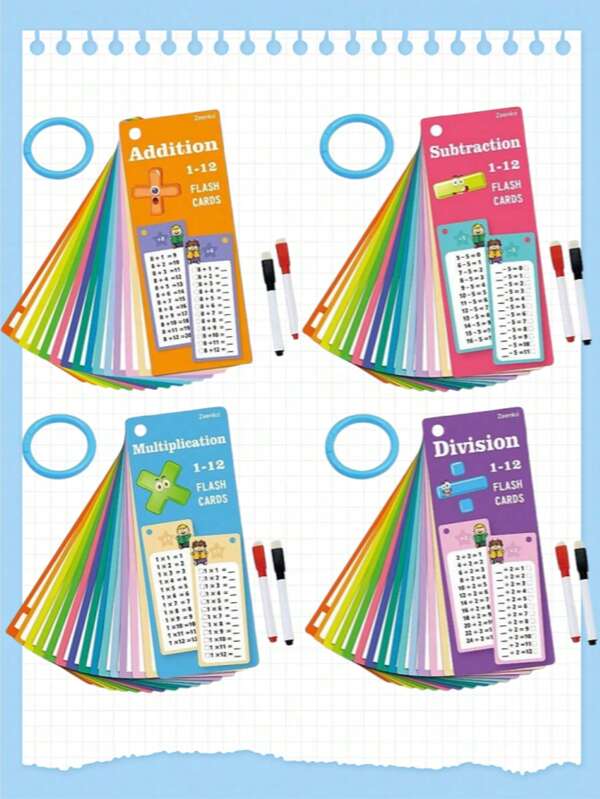 Reusable Math Addition Subtraction Multiplication Division Practice Workbook With Erasable Tools, Learning Flashcards For School Math Training Textbooks