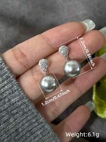 1 Paar glamouröse 925 Sterling Silber Ohrringe mit kubischem Zirkonia & Kunstperle, Partyschmuck Ohrringe für Frauen, Geschenkschmuck