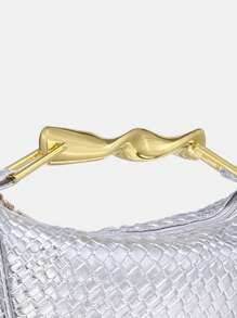 Novachic, geantă vintage din paie cu mâner metalic răsucit, geantă de vară pentru femei, mini geantă crossbody cu fermoar, geantă de umăr casual din paie țesută, perfectă pentru plajă și accesorii de vacanță