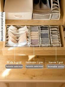 [Women's Essential] Large Capacity Foldable Underwear/Socks/Bra Storage Organizer Set (6/7/11 Grids) | Space-Saving Drawer & Closet Organizer | Multi-Functional Fabric Storage Box For Dorm/Bedroom Wardrobe Storage Box Underwear Organizer, Foldable Underwear Divider Organizer, Closet Organizer Divider, Bra Drawer Organizer For Home Use