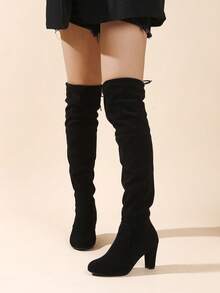 女士秋季精致高跟过膝靴，尖头款式，非常适合约会搭配，优雅风格的女士长靴 - 黑色 - 查看 2