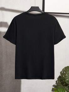 1Pcs Men's Round Neck Short Sleeve Casual T-Shirt 100% Cotton Digital Print With Body Glove Logo Graphic 220g Street Style T-Shirt - Black - View 2