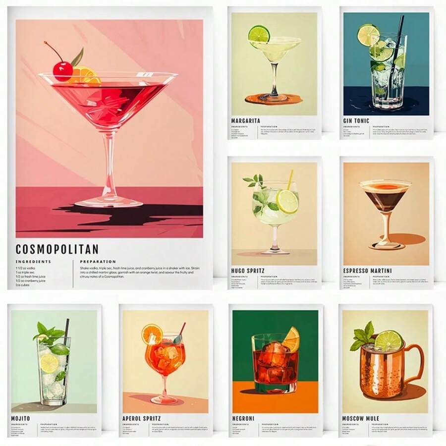 1pc Gift Modern Margarita Alcohol Spritz Aperol Bar Cart Posters Print Wall Arts Canvas Painting Living Room Home Decor Optional Frame - Multicolor - View 1