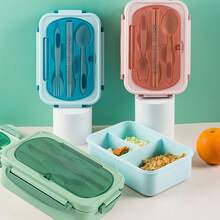 1pc Lunch Box With Utensils, Leak-Proof, Square Shape -  To Use In Microwave, Perfect For Office Workers And Kitchen Storage