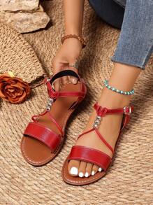 Nuevas sandalias planas de verano para niña, sandalias de moda con hebilla y cuentas para la playa para adolescentes y estudiantes