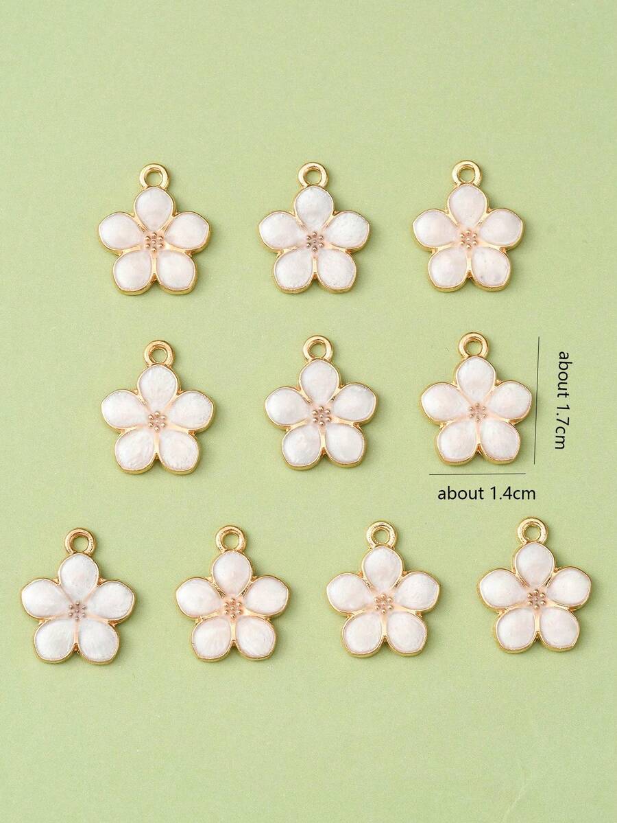 10pcs/Pack Zinc Alloy Pink Enamel Flower Shaped Small Pendant, Suitable For Earrings, Necklaces, Bracelets DIY